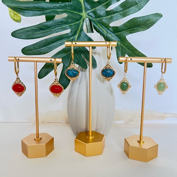 Elegant Stone Pendant Hoops - Dainty Boho Earrings - Flirty Coquette Earrings - Picture 2 of 15